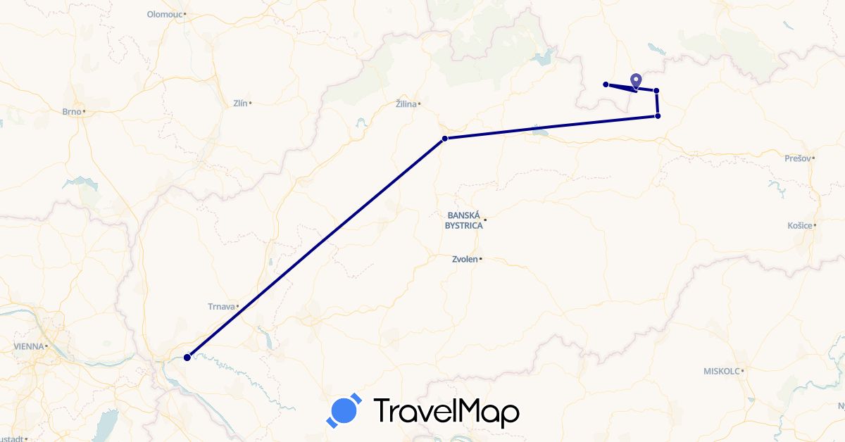 TravelMap itinerary: driving in Poland, Slovakia (Europe)